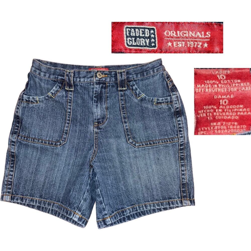 Vintage Faded Glory High Waisted 7" Inseam Denim Mom Shorts Dark Wash Size 10
